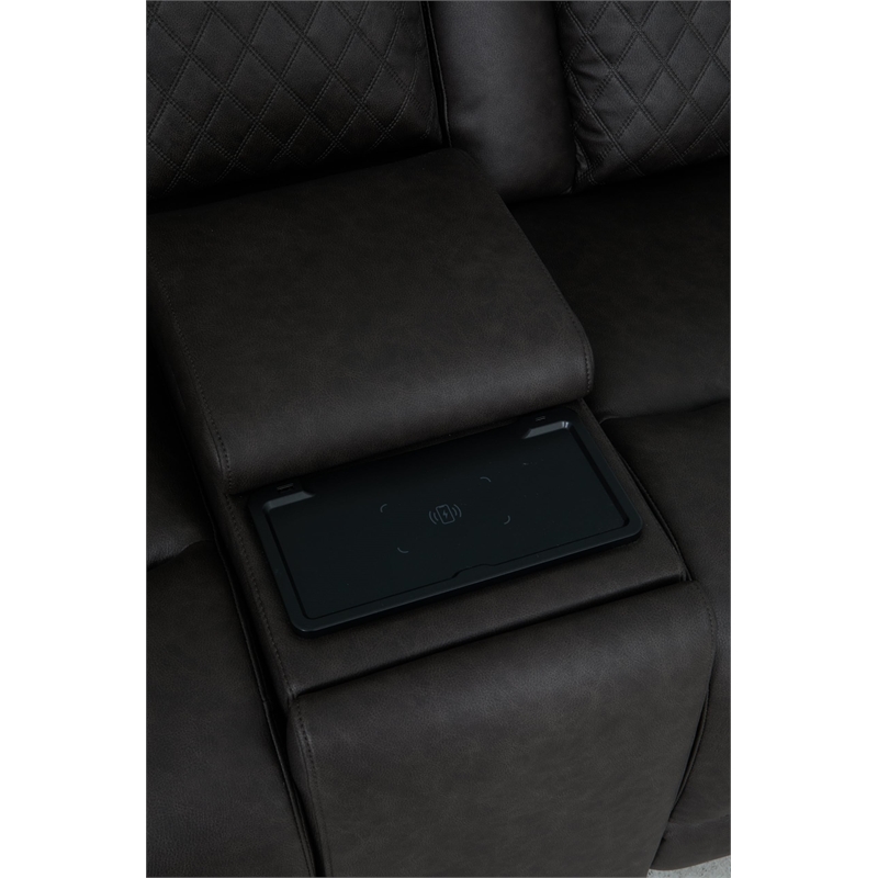 Bowery Hill Power Motion Reclining Loveseat in Dark Gray Microfiber