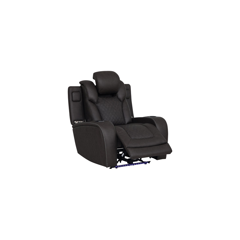Bowery Hill Quilted Power Motion Recliner in Dark Gray Microfiber