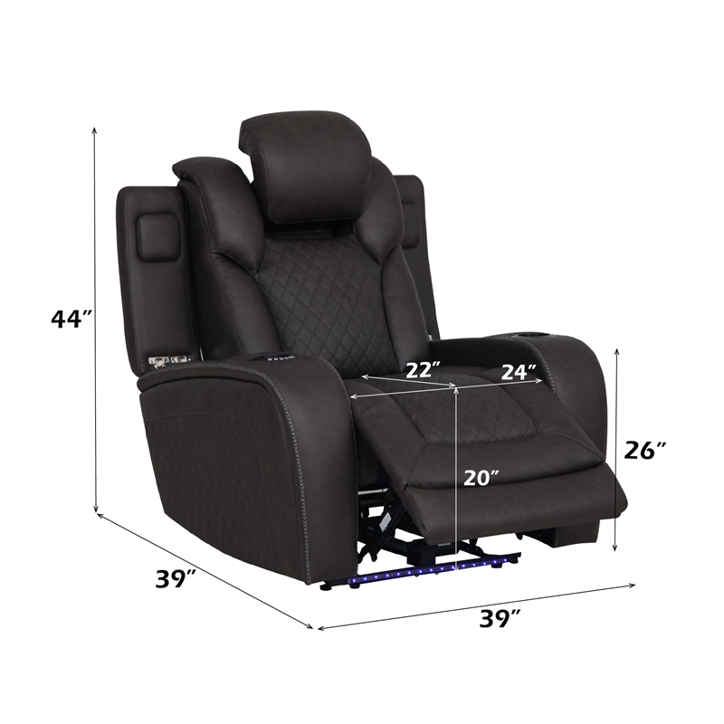 Bowery Hill Quilted Power Motion Recliner in Dark Gray Microfiber