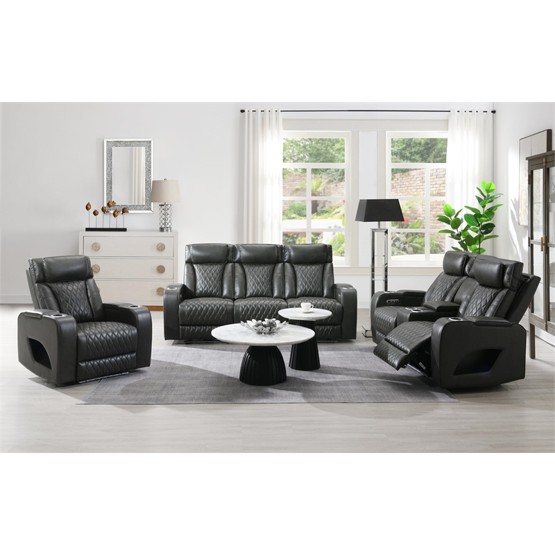 Bowery Hill Power Motion Recliner in Dark Gray Synthetic Leather