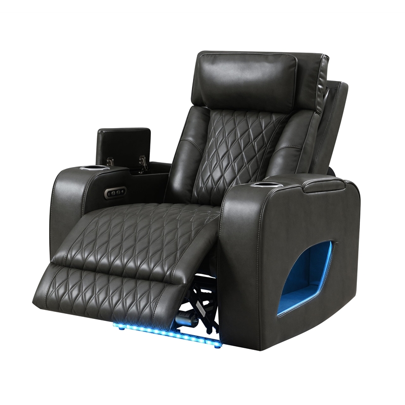 Bowery Hill Power Motion Recliner in Dark Gray Synthetic Leather