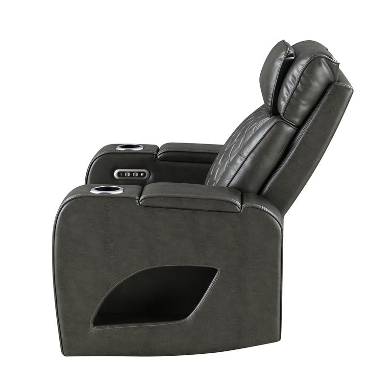 Bowery Hill Power Motion Recliner in Dark Gray Synthetic Leather