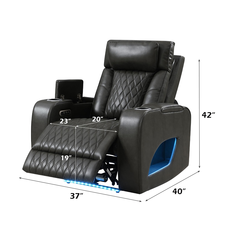 Bowery Hill Power Motion Recliner in Dark Gray Synthetic Leather