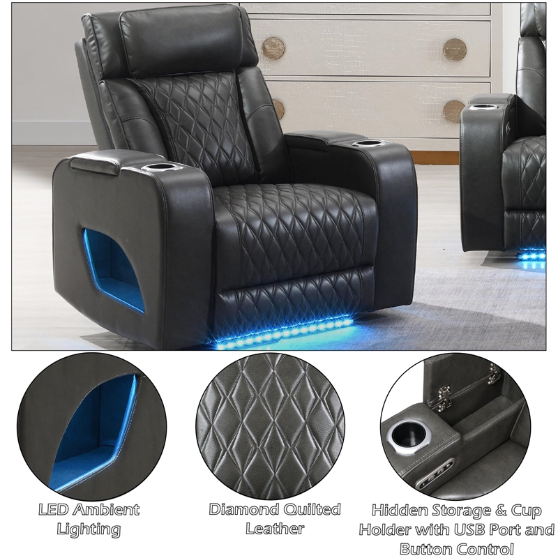 Bowery Hill Power Motion Recliner in Dark Gray Synthetic Leather