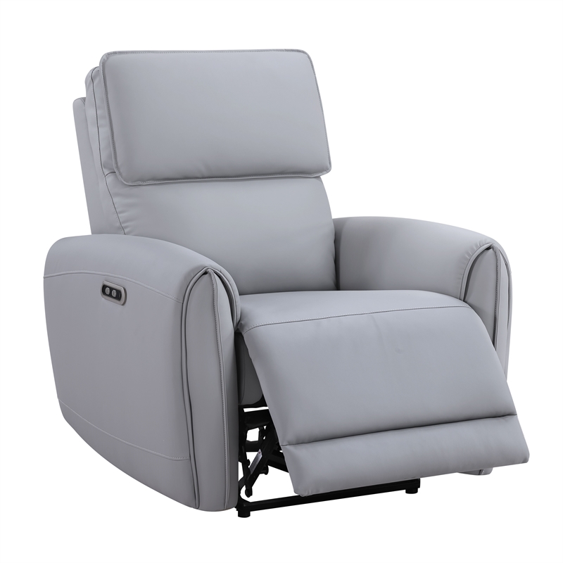Bowery Hill Power Motion Recliner with USB Port in Gray Synthetic Leather
