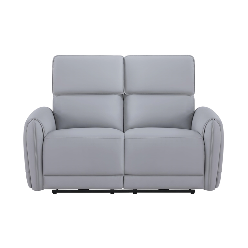Bowery Hill Power Motion Loveseat with USB Port in Gray Synthetic Leather