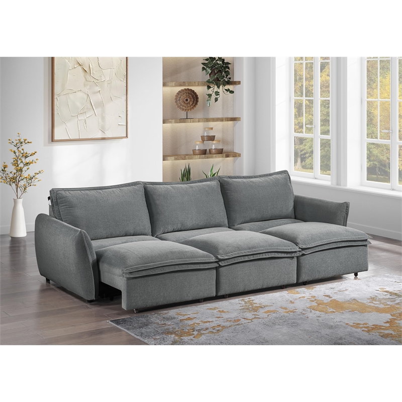 Bowery Hill Upholstered Power Sofa with Sleeper in Gray Chenille