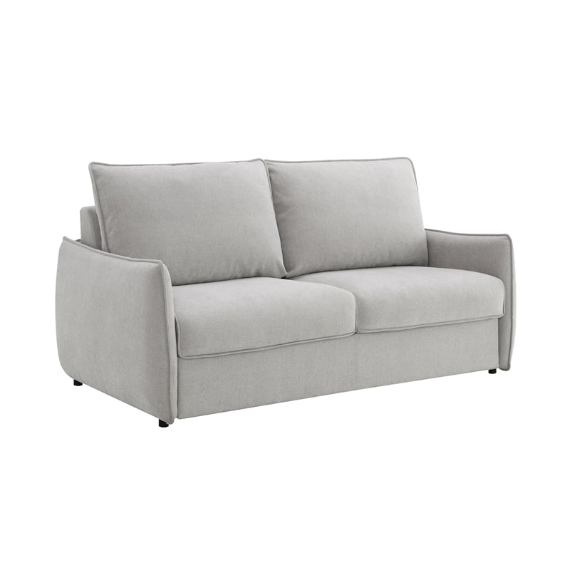 Bowery Hill Upholstered Sofa with Memory Foam Sleeper in Beige Chenille