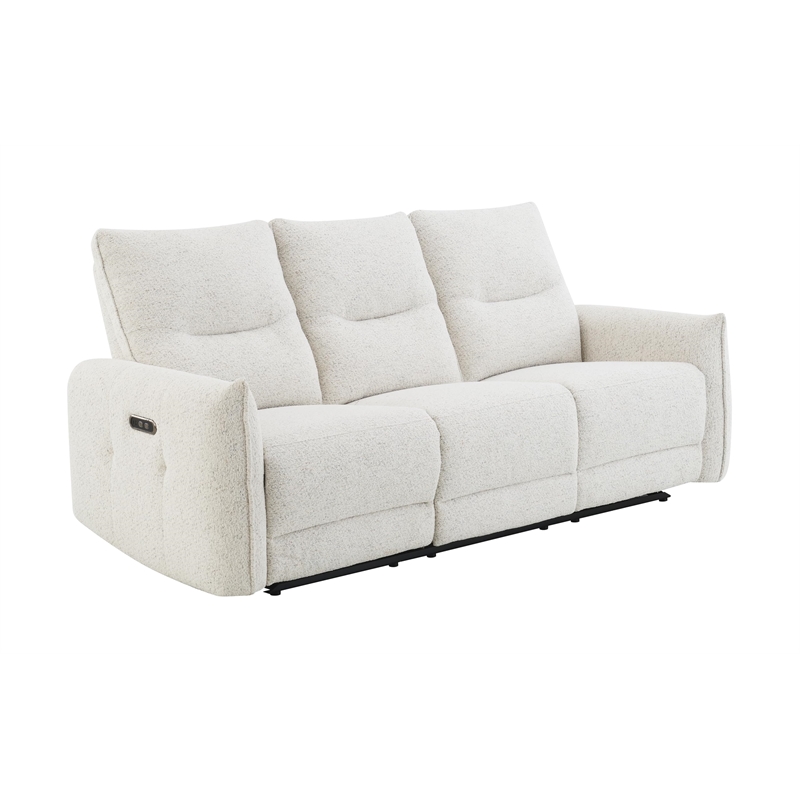 Bowery Hill Power Motion Sofa with USB Port in Cream Chenille