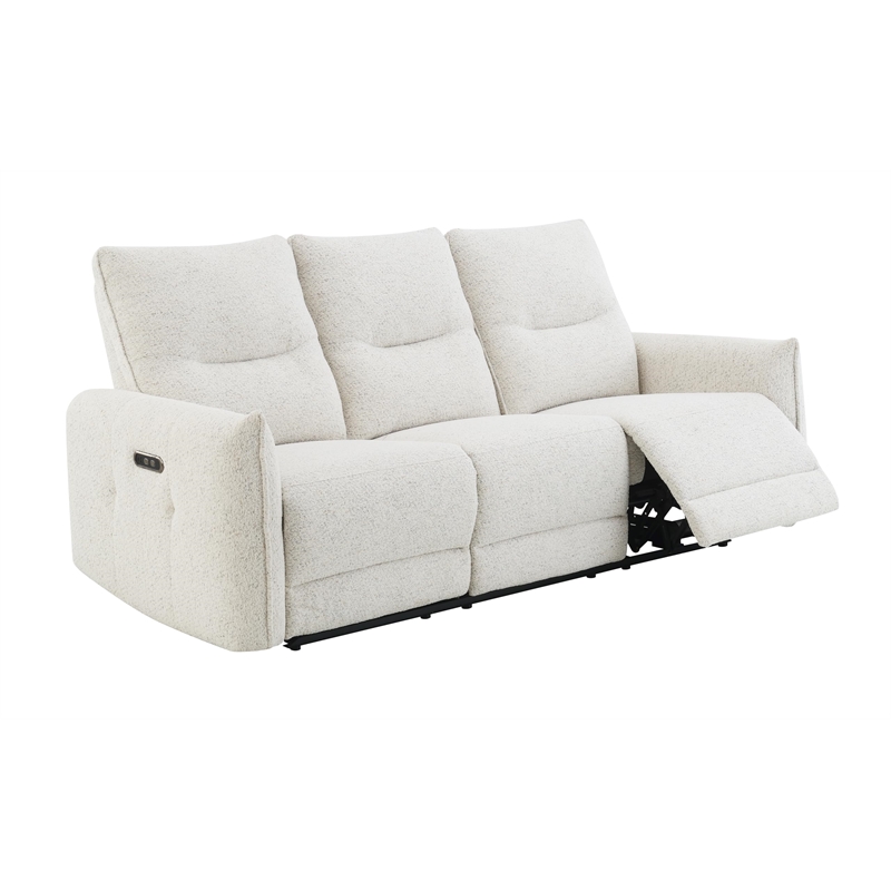 Bowery Hill Power Motion Sofa with USB Port in Cream Chenille