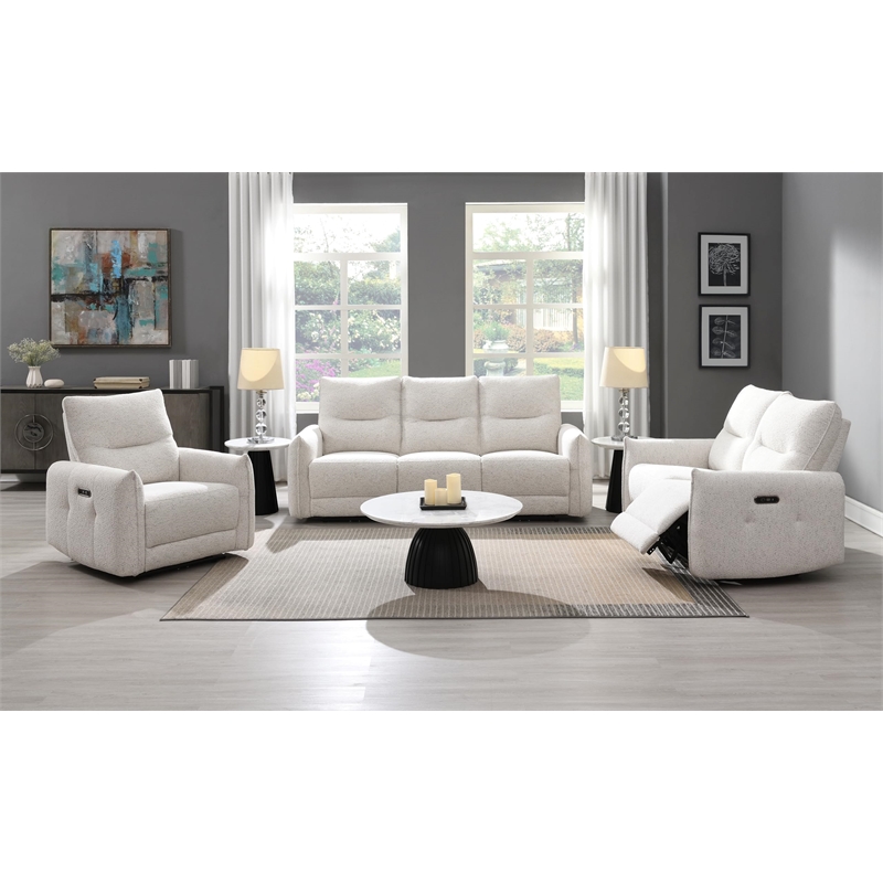 Bowery Hill Power Motion Sofa with USB Port in Cream Chenille
