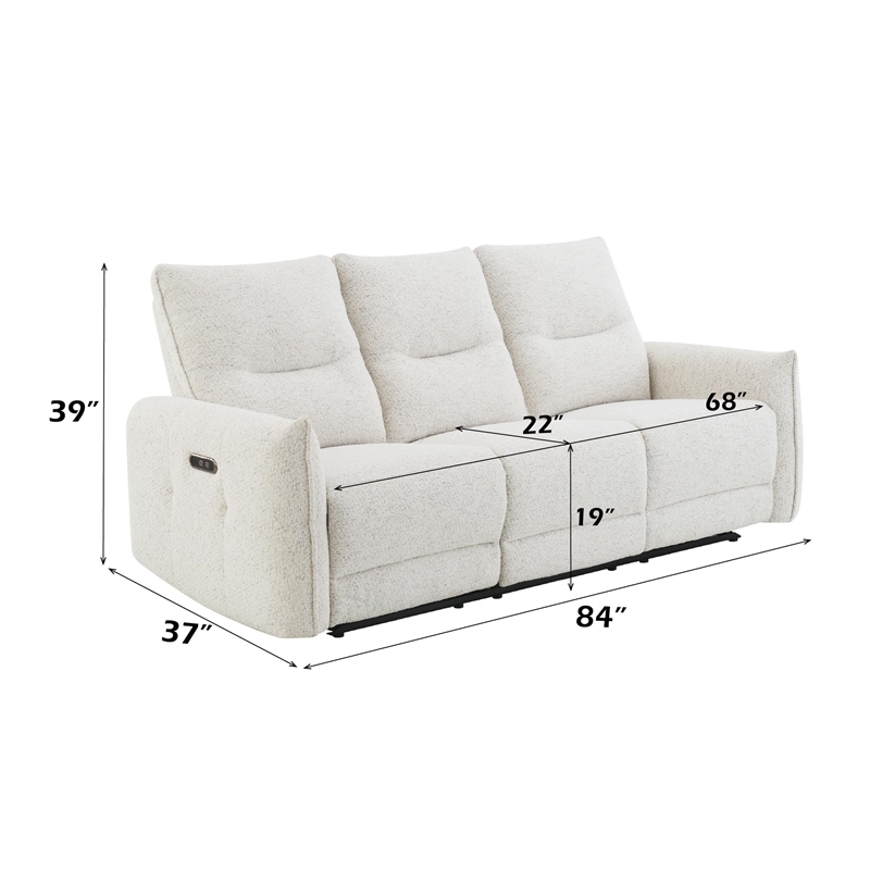 Bowery Hill Power Motion Sofa with USB Port in Cream Chenille