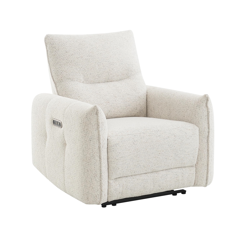 Bowery Hill Power Motion Recliner with USB Port in Cream Chenille