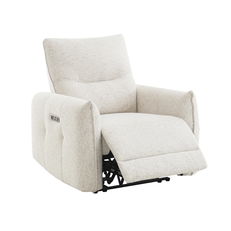 Bowery Hill Power Motion Recliner with USB Port in Cream Chenille
