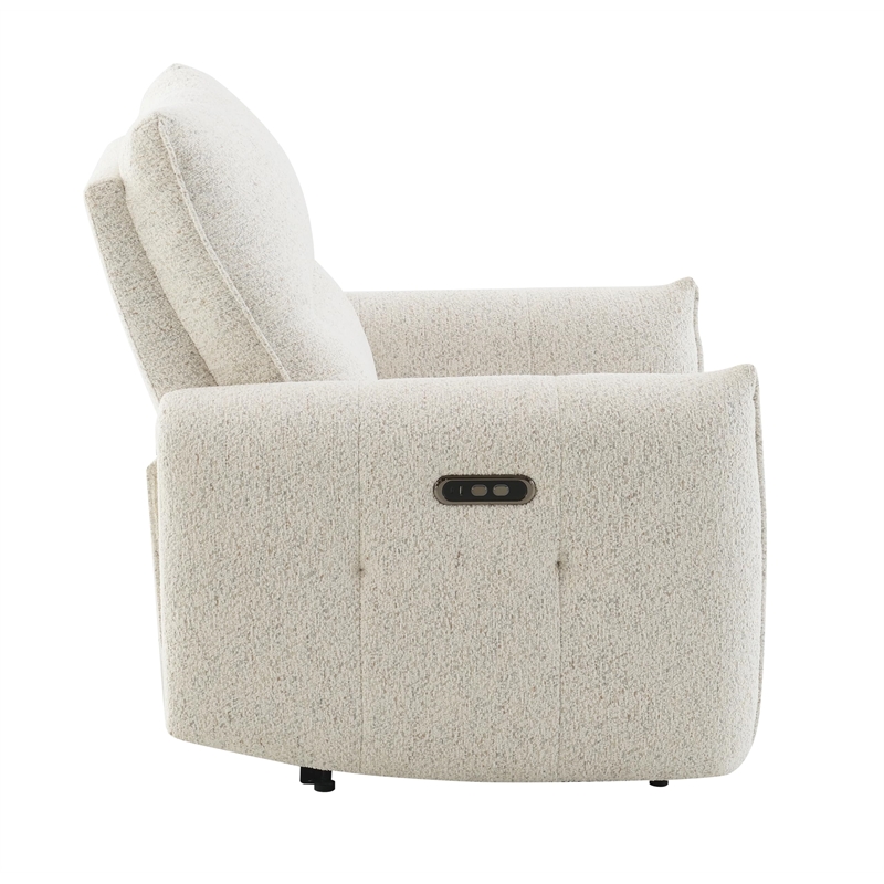 Bowery Hill Power Motion Recliner with USB Port in Cream Chenille