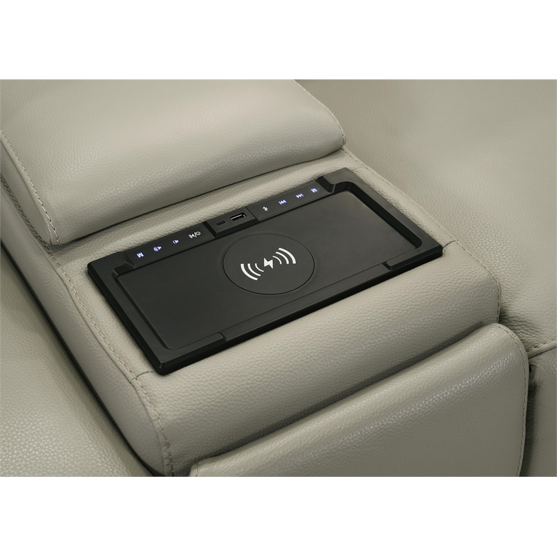 Bowery Hill Power Motion Sectional Sofa in Light Gray Top Grain Leather
