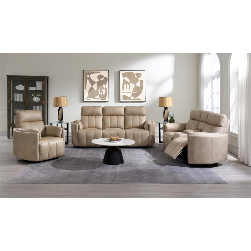 Bowery Hill Reclining Motion Sofa in Dark Beige Polish Microfiber