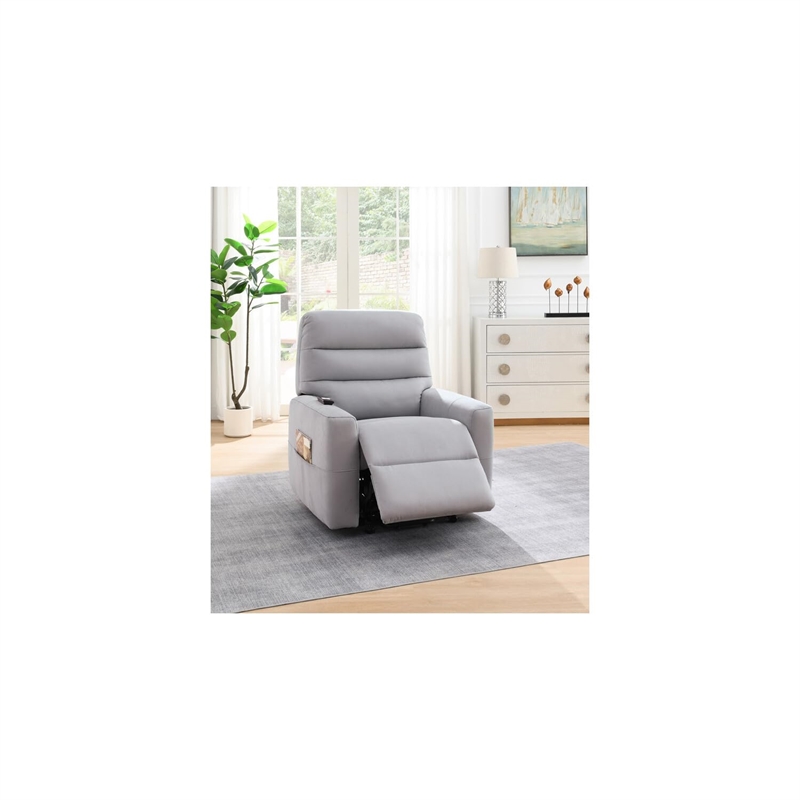 Bowery Hill Power Motion Recliner with Lift in Gray Leather Aire