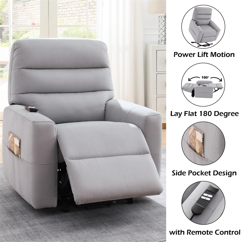 Bowery Hill Power Motion Recliner with Lift in Gray Leather Aire
