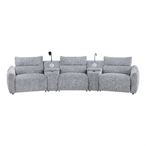 Bowery Hill Modular Console with Wireless Charger in Light Gray Chenille