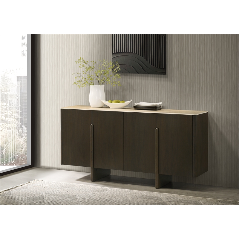 Bowery Hill 4-Door Server with Ceramic Top in Ceramic and Walnut