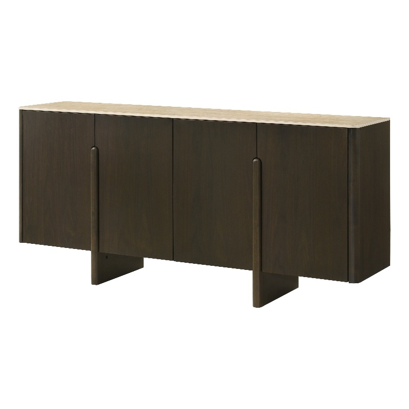 Bowery Hill 4-Door Server with Ceramic Top in Ceramic and Walnut