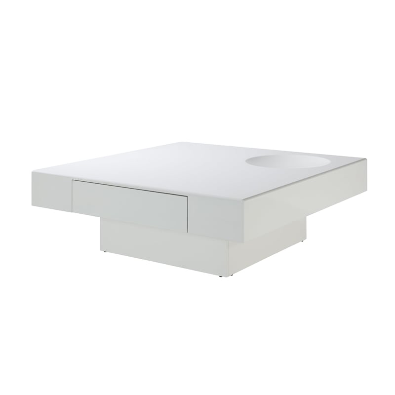 Bowery Hill Square Coffee Table with Fixed Top in White High Gloss
