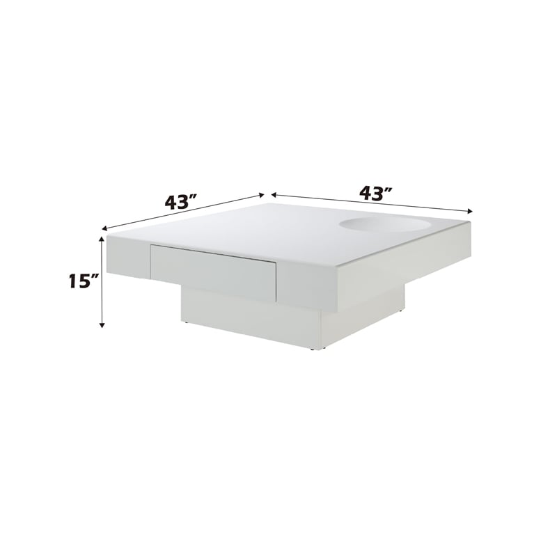 Bowery Hill Square Coffee Table with Fixed Top in White High Gloss
