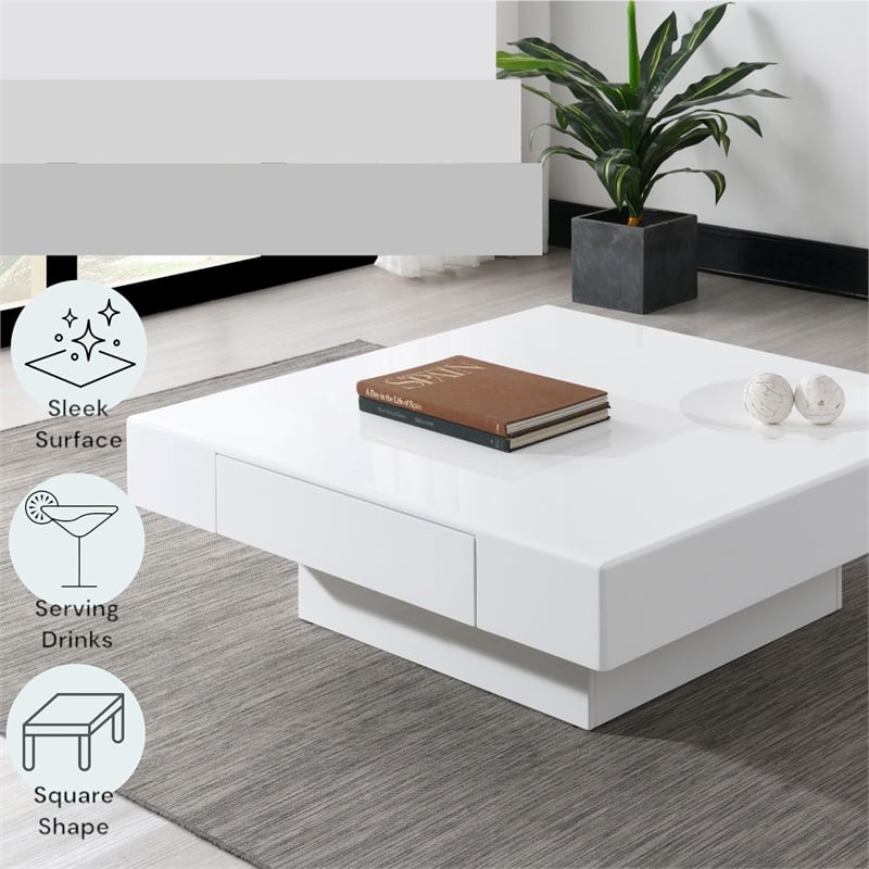 Bowery Hill Square Coffee Table with Fixed Top in White High Gloss