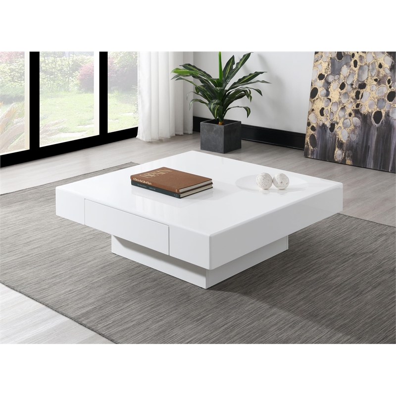 Bowery Hill Square Coffee Table with Fixed Top in White High Gloss