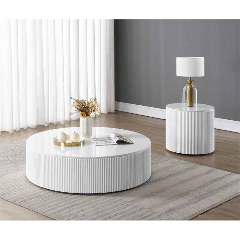 Bowery Hill Round End Table with Fixed Top in White High Gloss