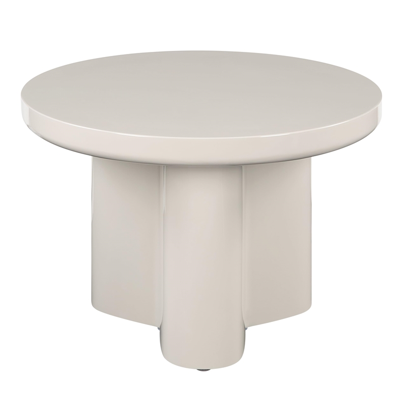 Bowery Hill Round End Table with Pedestal Base in Light Gray High Gloss
