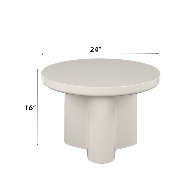 Bowery Hill Round End Table with Pedestal Base in Light Gray High Gloss