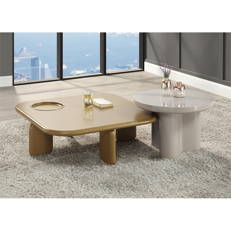 Bowery Hill Round End Table with Pedestal Base in Light Gray High Gloss
