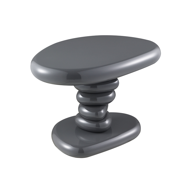 Bowery Hill End Table with Pebble Pedestal in Gray High Gloss