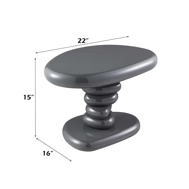 Bowery Hill End Table with Pebble Pedestal in Gray High Gloss