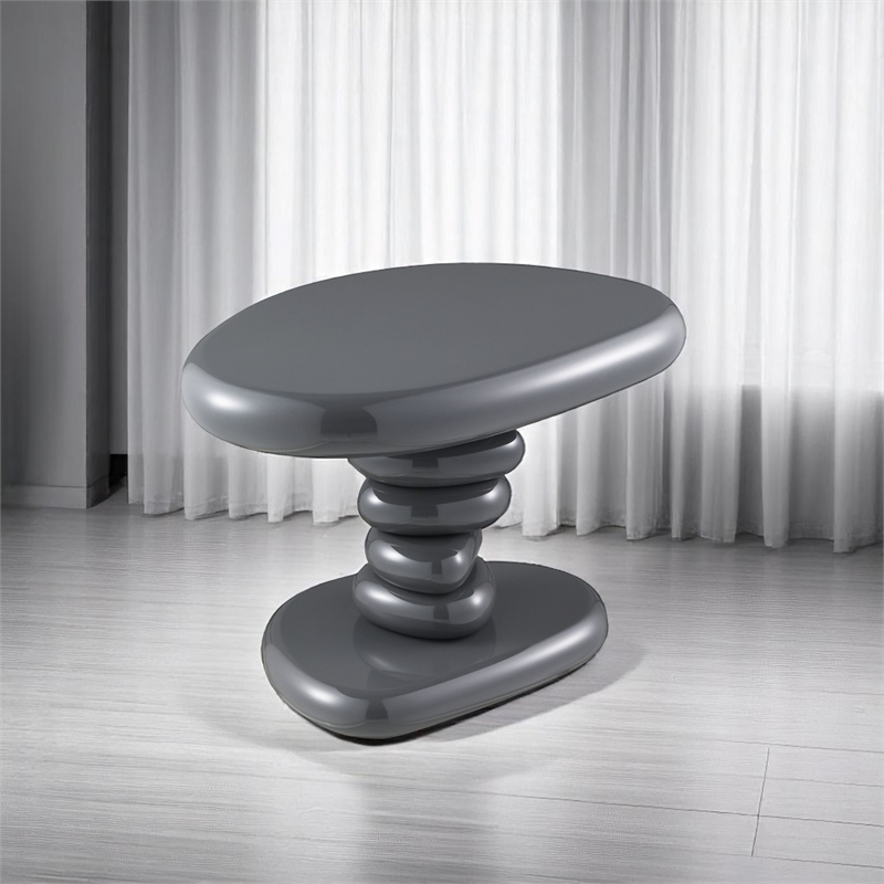 Bowery Hill End Table with Pebble Pedestal in Gray High Gloss