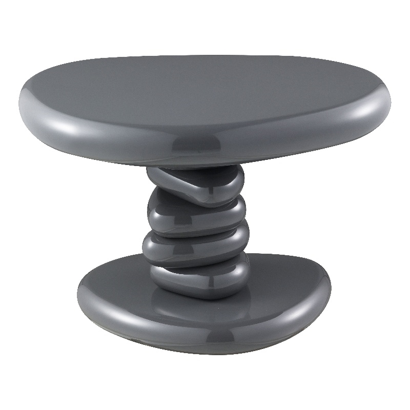 Bowery Hill End Table with Pebble Pedestal in Gray High Gloss