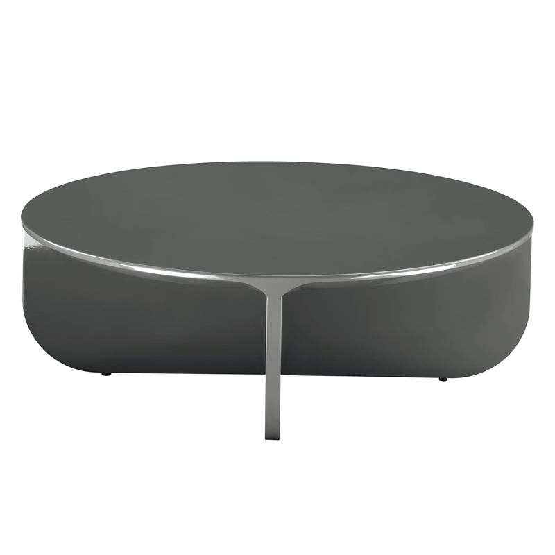 Bowery Hill Round Coffee Table with Cross Base in Teal High Gloss
