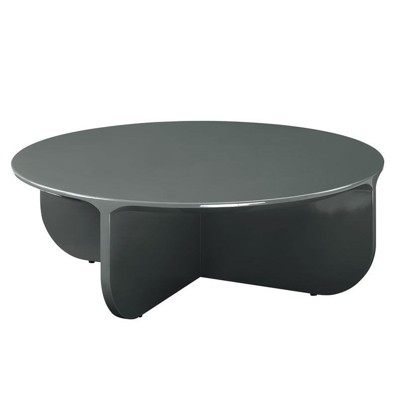 Bowery Hill Round Coffee Table with Cross Base in Teal High Gloss