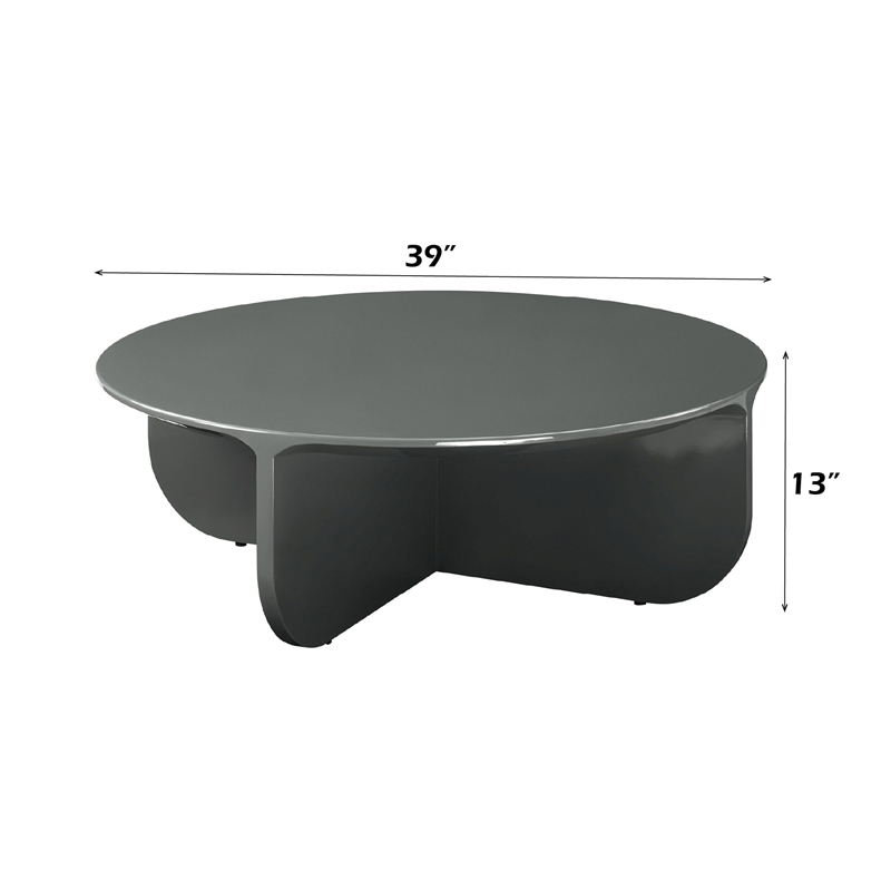 Bowery Hill Round Coffee Table with Cross Base in Teal High Gloss