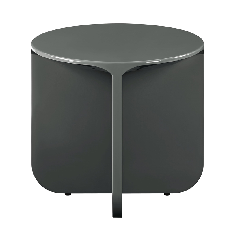 Bowery Hill Round End Table with Cross Base in Teal High Gloss