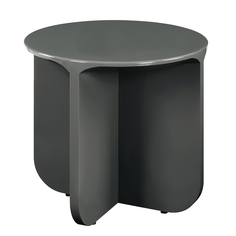 Bowery Hill Round End Table with Cross Base in Teal High Gloss