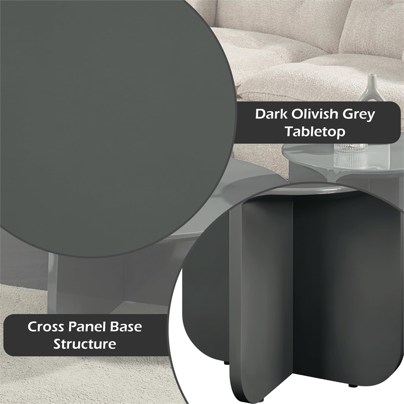 Bowery Hill Round End Table with Cross Base in Teal High Gloss