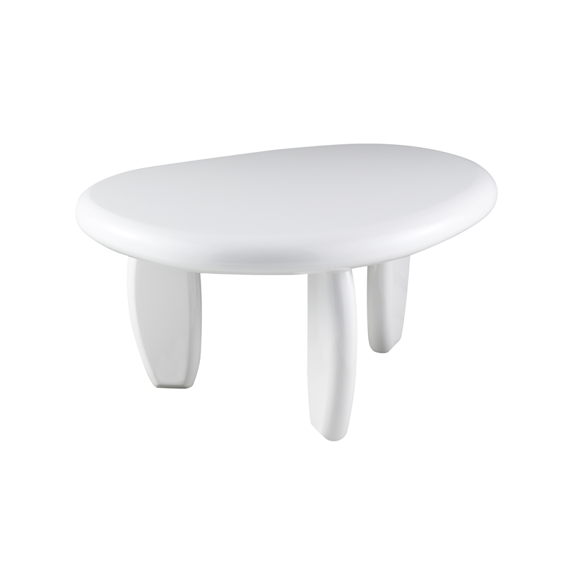 Bowery Hill Three-Leg End Table with Pebble Top in White High Gloss