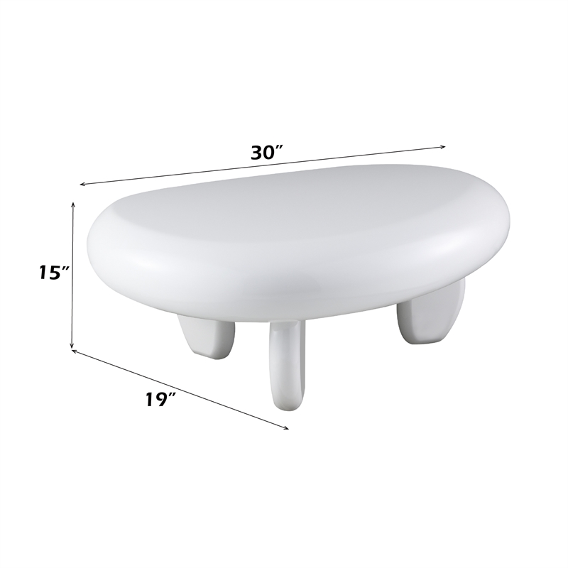 Bowery Hill Three-Leg End Table with Pebble Top in White High Gloss