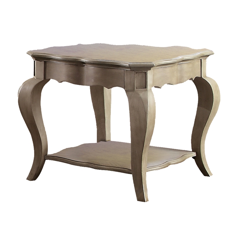 Bowery Hill End Table with Scrolled Storage Shelf in Antique Taupe