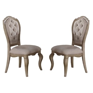 Bowery Hill Tufted Side Chair Set of 2 in Beige Fabric and Antique Taupe