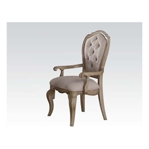 Bowery Hill Tufted Arm Chair Set of 2 in Beige Fabric and Antique Taupe