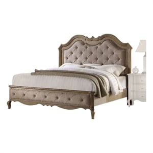 Bowery Hill Eastern King Panel Bed in Beige Fabric and Antique Taupe
